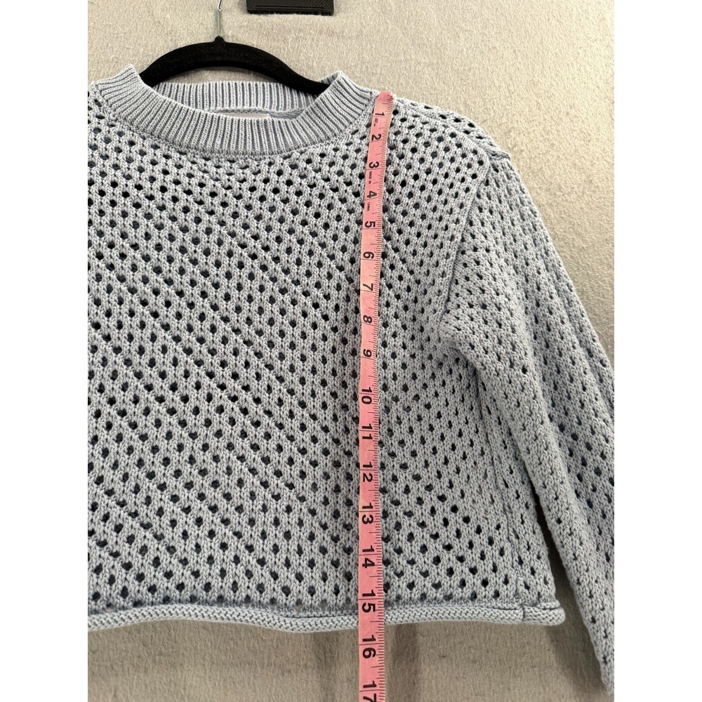 ZARA Sweater Girls 9/10 Blue Open Knit Crochet Cropped Coastal Soft Girl Boho - Picture 3 of 10